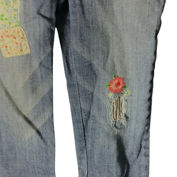 The Childrens Place 1989 Girls 6X Adjustable Waist Patched Capri Denim Jeans Blu - Picture 9 of 14